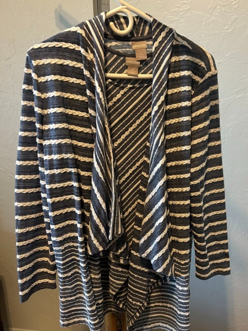 Vintage Chicos Blue and White Striped Tank Top and Flowy Jacket